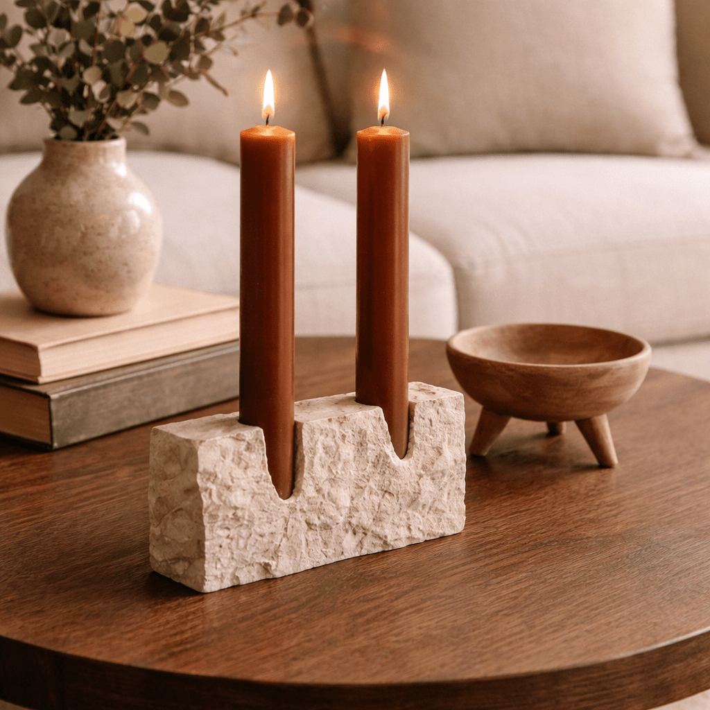 Sculptural Travertine Candle Holder - Urban Jiko