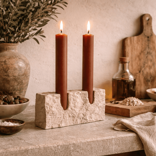 Sculptural Travertine Candle Holder - Urban Jiko