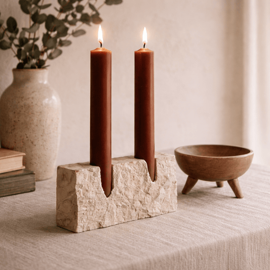 Sculptural Travertine Candle Holder - Urban Jiko