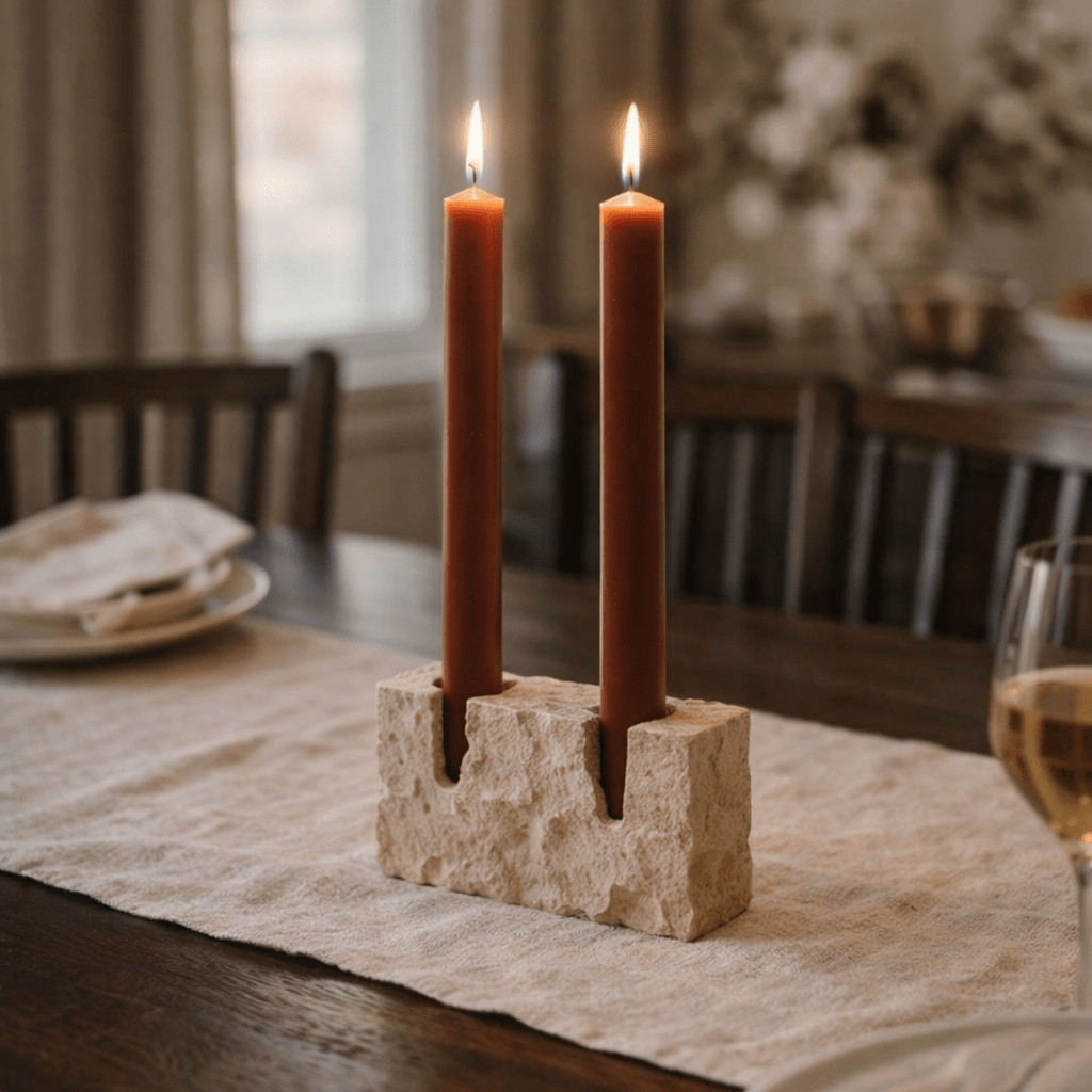 Sculptural Travertine Candle Holder - Urban Jiko
