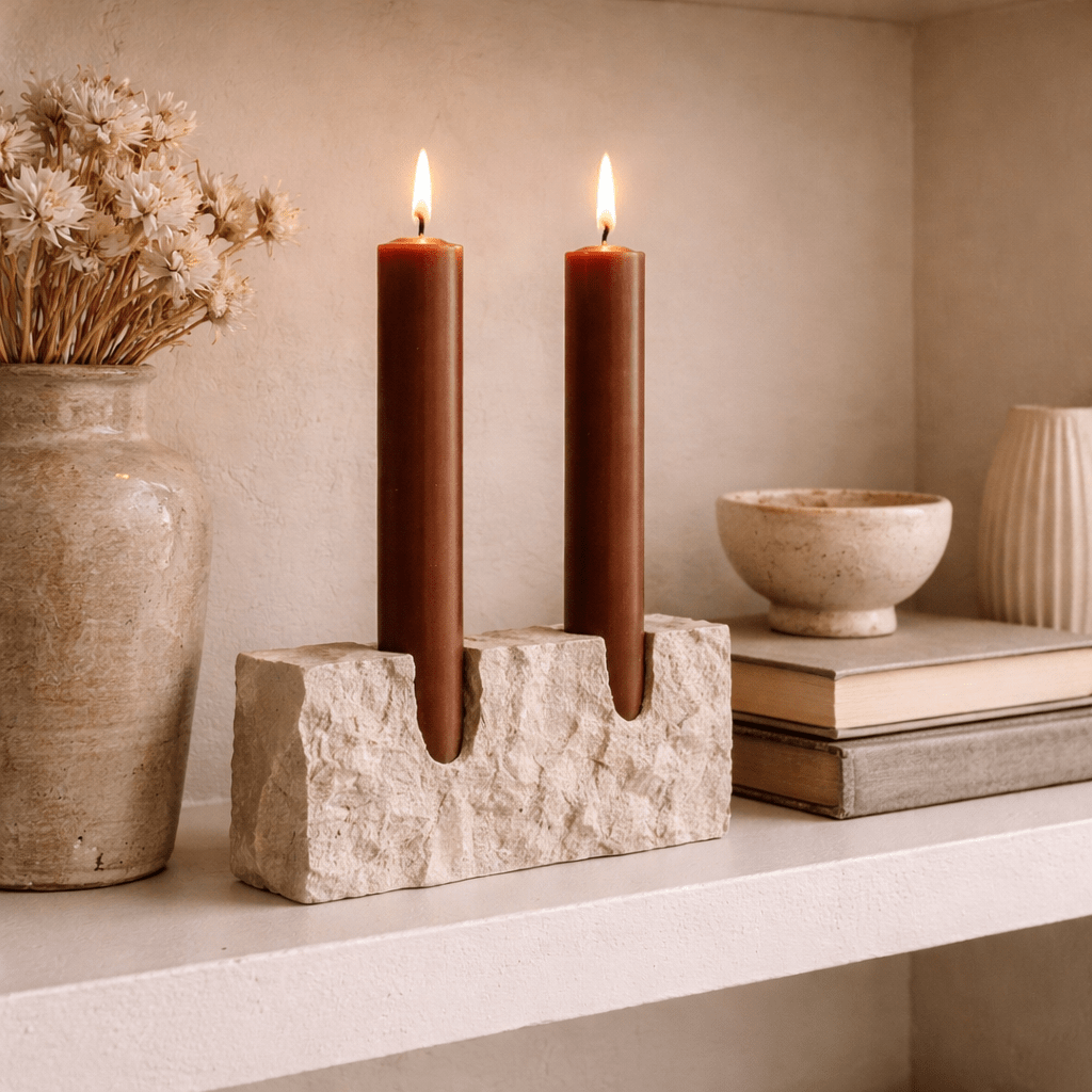 Sculptural Travertine Candle Holder - Urban Jiko