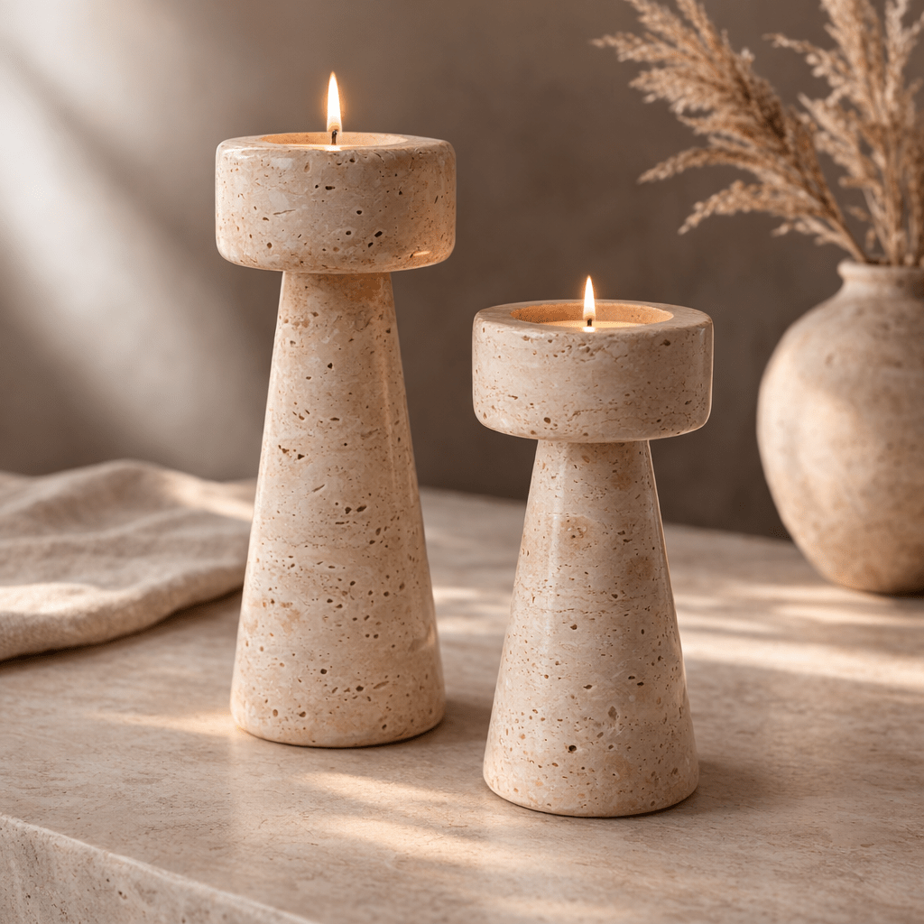 Stonehaven Travertine Candleholders - Urban Jiko