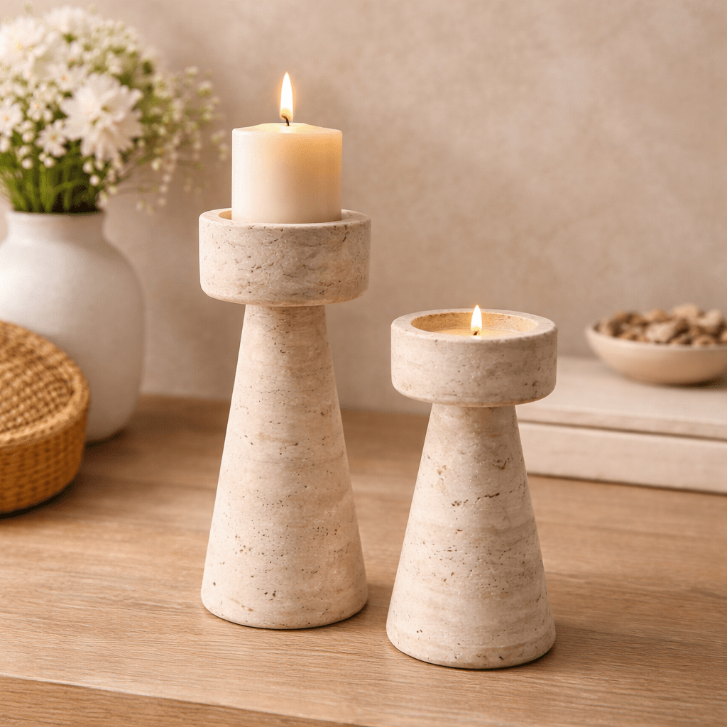 Stonehaven Travertine Candleholders - Urban Jiko