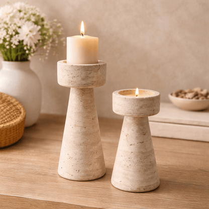 Stonehaven Travertine Candleholders - Urban Jiko