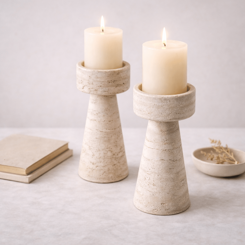 Stonehaven Travertine Candleholders - Urban Jiko
