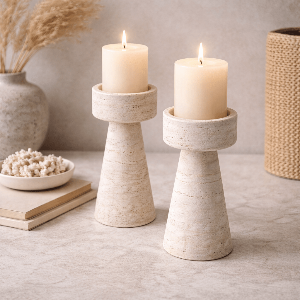 Stonehaven Travertine Candleholders - Urban Jiko
