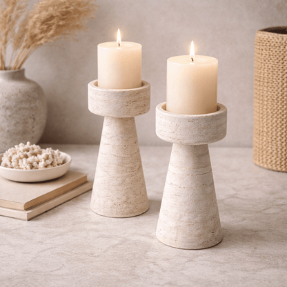 Stonehaven Travertine Candleholders - Urban Jiko