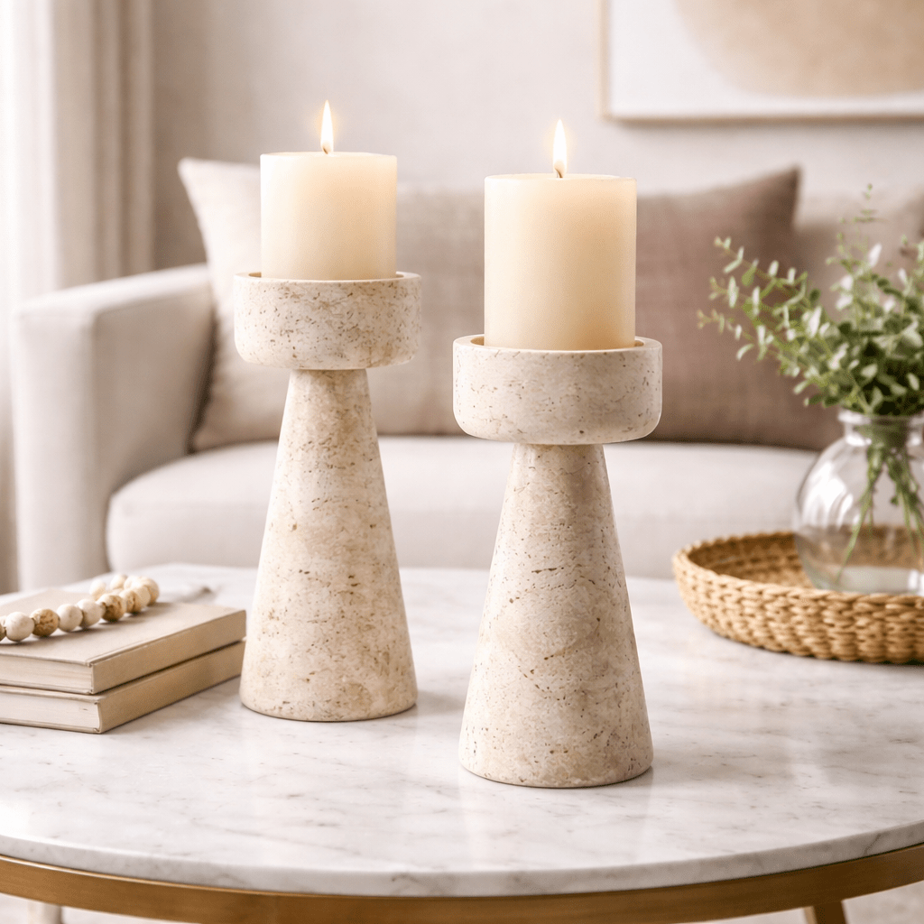 Stonehaven Travertine Candleholders - Urban Jiko