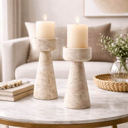Stonehaven Travertine Candleholders - Urban Jiko