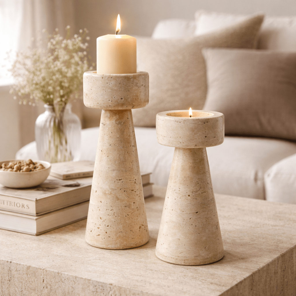 Stonehaven Travertine Candleholders - Urban Jiko
