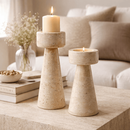 Stonehaven Travertine Candleholders - Urban Jiko