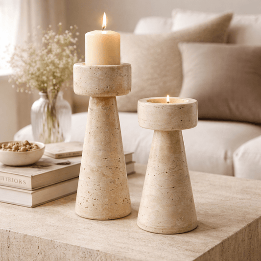 Stonehaven Travertine Candleholders - Urban Jiko
