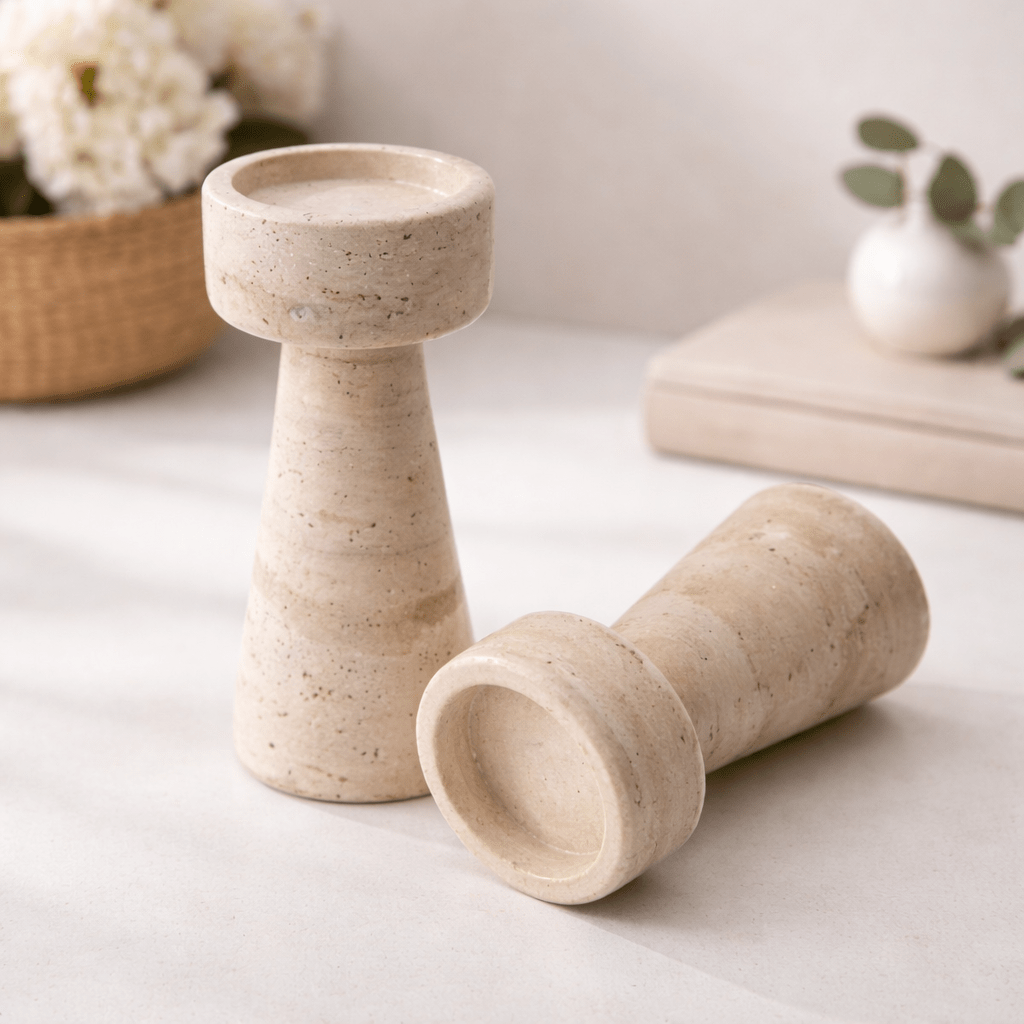 Stonehaven Travertine Candleholders - Urban Jiko