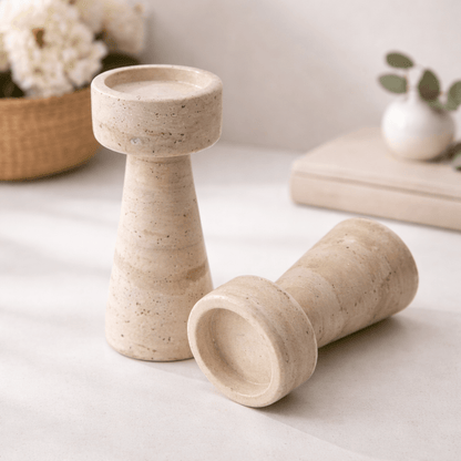 Stonehaven Travertine Candleholders - Urban Jiko