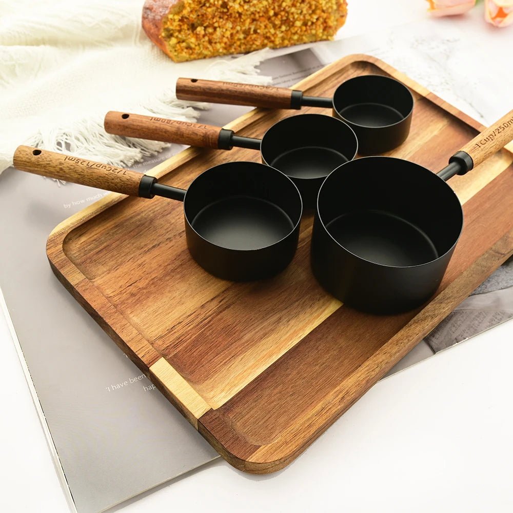 Walnut Wooden Measuring Set with Black Stainless Steel (8 Piece Set) - Urban Jiko