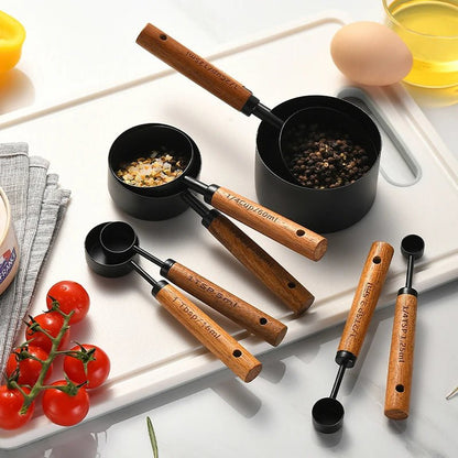 Walnut Wooden Measuring Set with Black Stainless Steel (8 Piece Set) - Urban Jiko