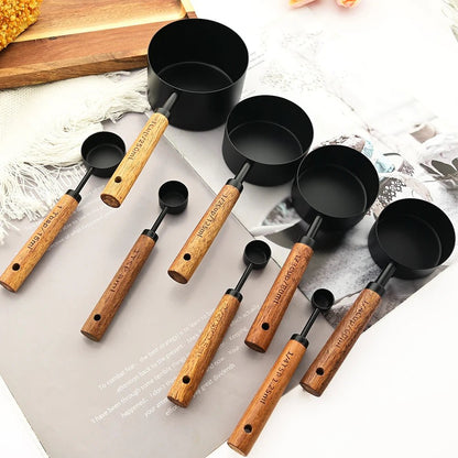 Walnut Wooden Measuring Set with Black Stainless Steel (8 Piece Set) - Urban Jiko